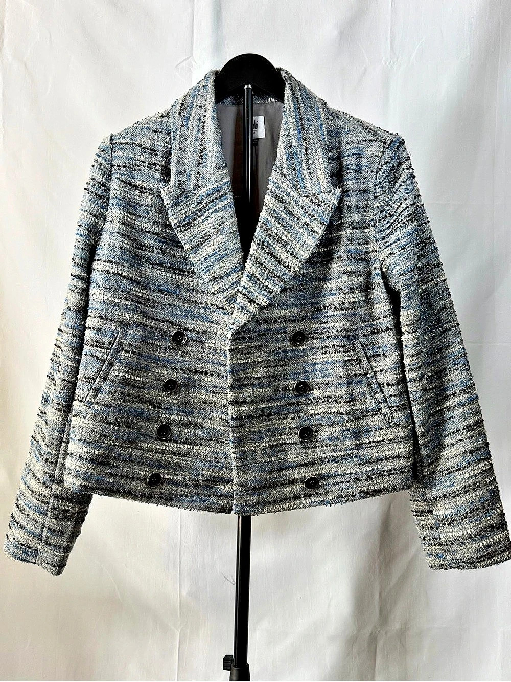 Cabi Regency Jacket Textured Blazer Blue & Gray Medium